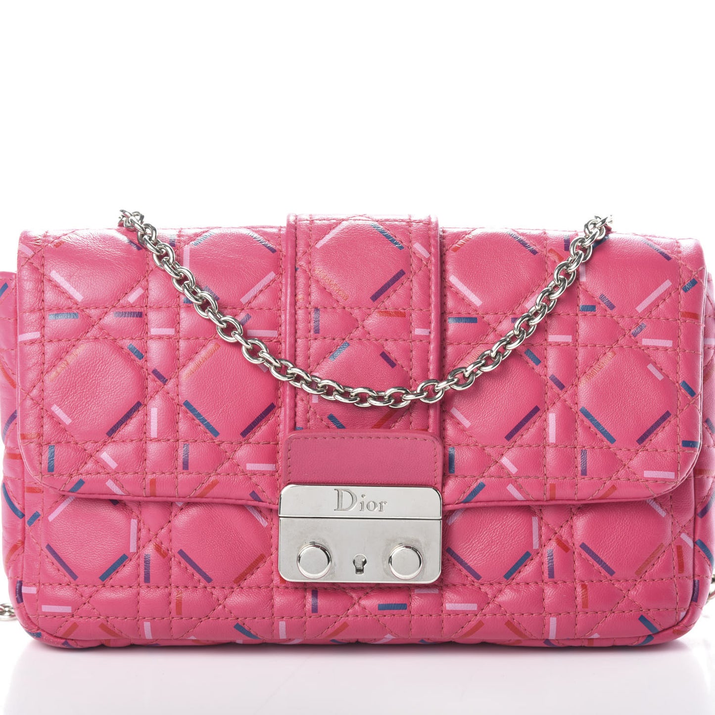 Lambskin Cannage Printed Miss Dior Promenade Pouch Fuchsia Multicolor