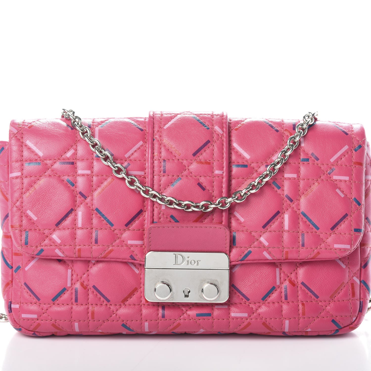 Christian Dior Lambskin Cannage Printed Miss Dior Promenade Pouch Fuchsia Multicolor 8 of 9