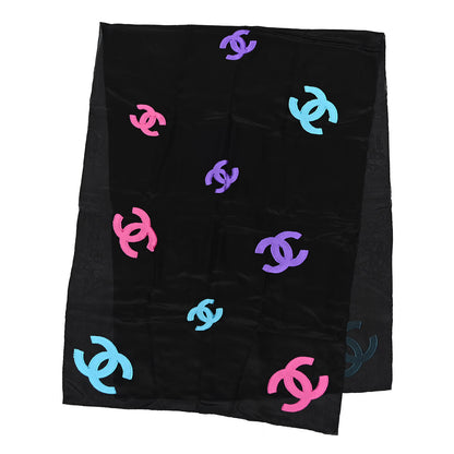 Chanel Silk CC Logo Stole Black Multicolor 2 of 3