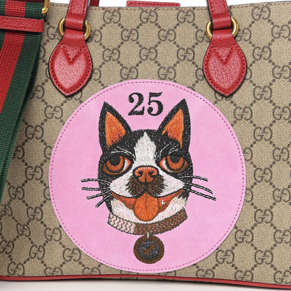 Gucci Soft GG Supreme Monogram Web Bosco Patch Small Crossbody Tote Beige Malva Hibiscus Red 7 of 9