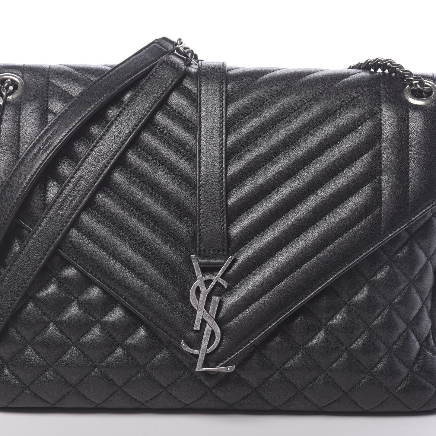 Calfskin Mixed Matelasse Triquilt Large Monogram Satchel Black