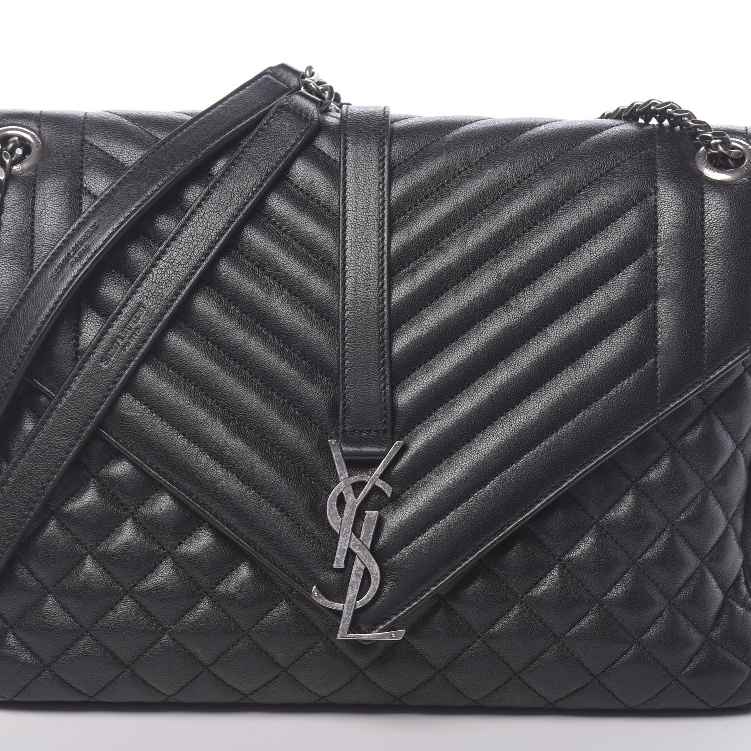 Saint Laurent Calfskin Mixed Matelasse Triquilt Large Monogram Satchel Black 9 of 9