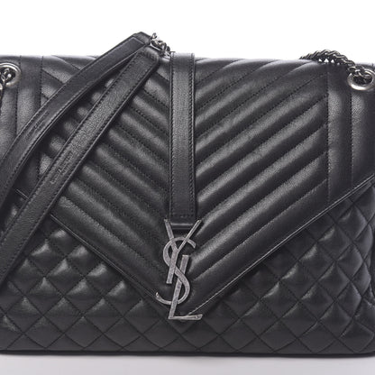 Saint Laurent Calfskin Mixed Matelasse Triquilt Large Monogram Satchel Black 9 of 9