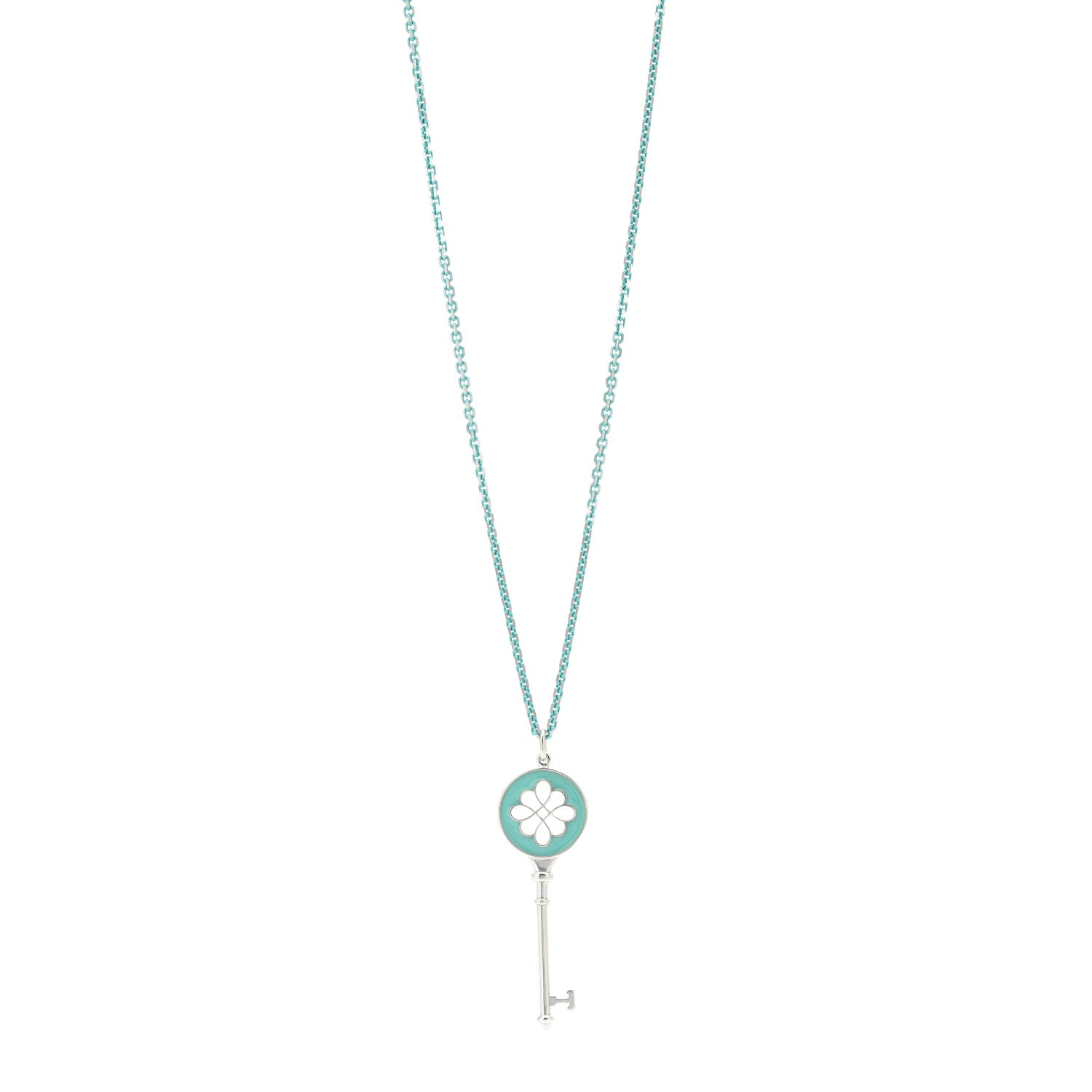 Tiffany Sterling Silver Enamel Knot Key 1.75mm Chain Necklace Blue 30" 1 of 3