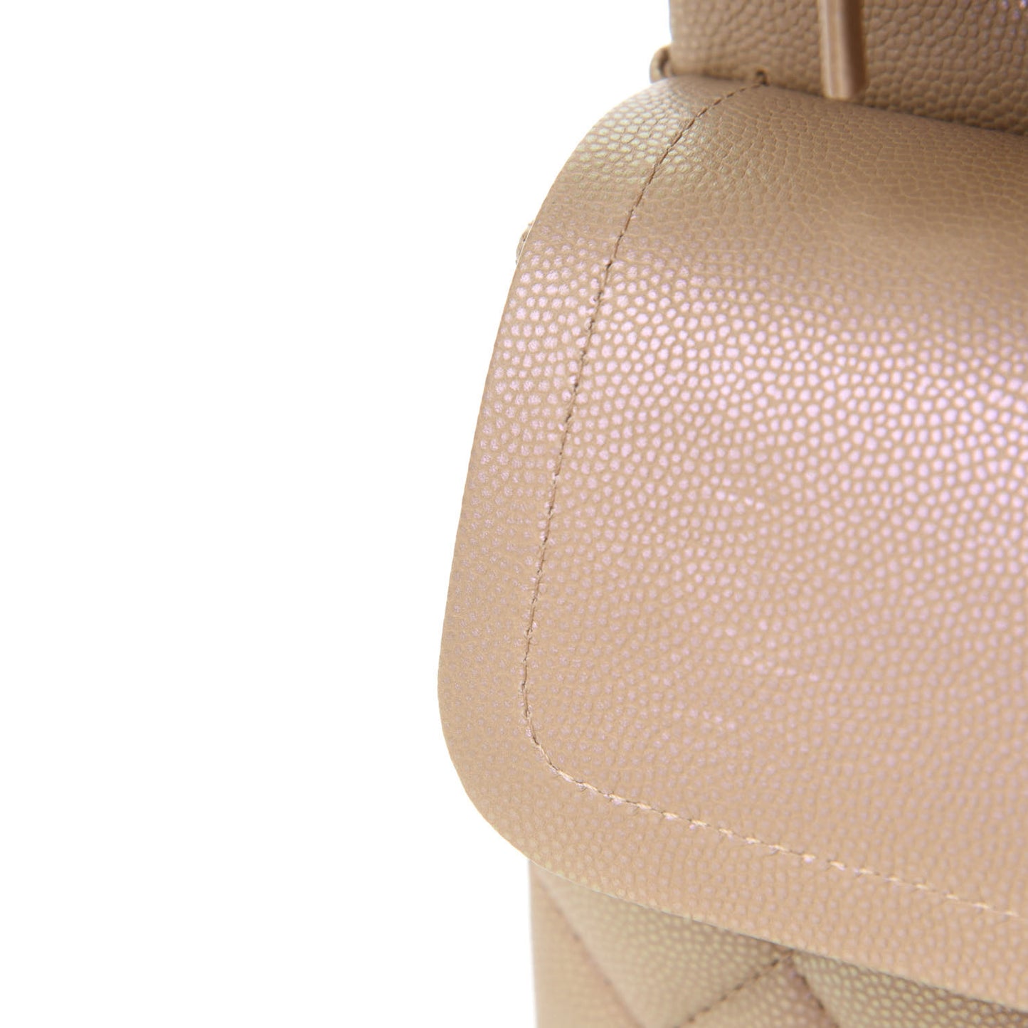 Iridescent Caviar Quilted Medium Double Flap Dark Beige