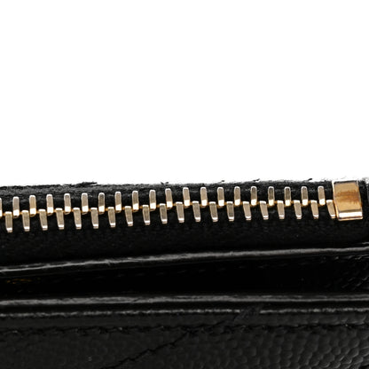 Saint Laurent Grain De Poudre Matelasse Chevron Monogram Zipped Card Case Black 11 of 12