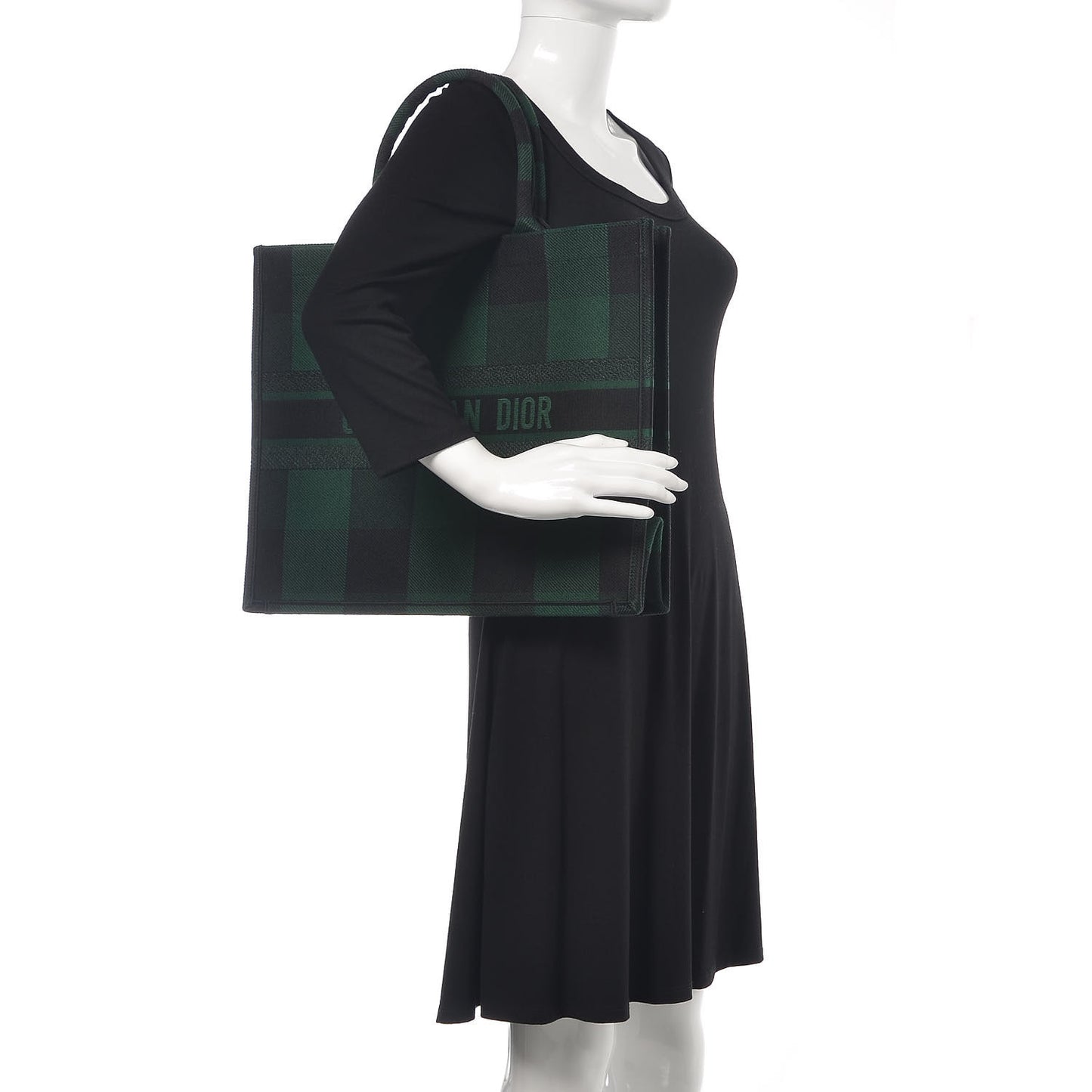 Canvas Embroidered Checkered Book Tote Black Green