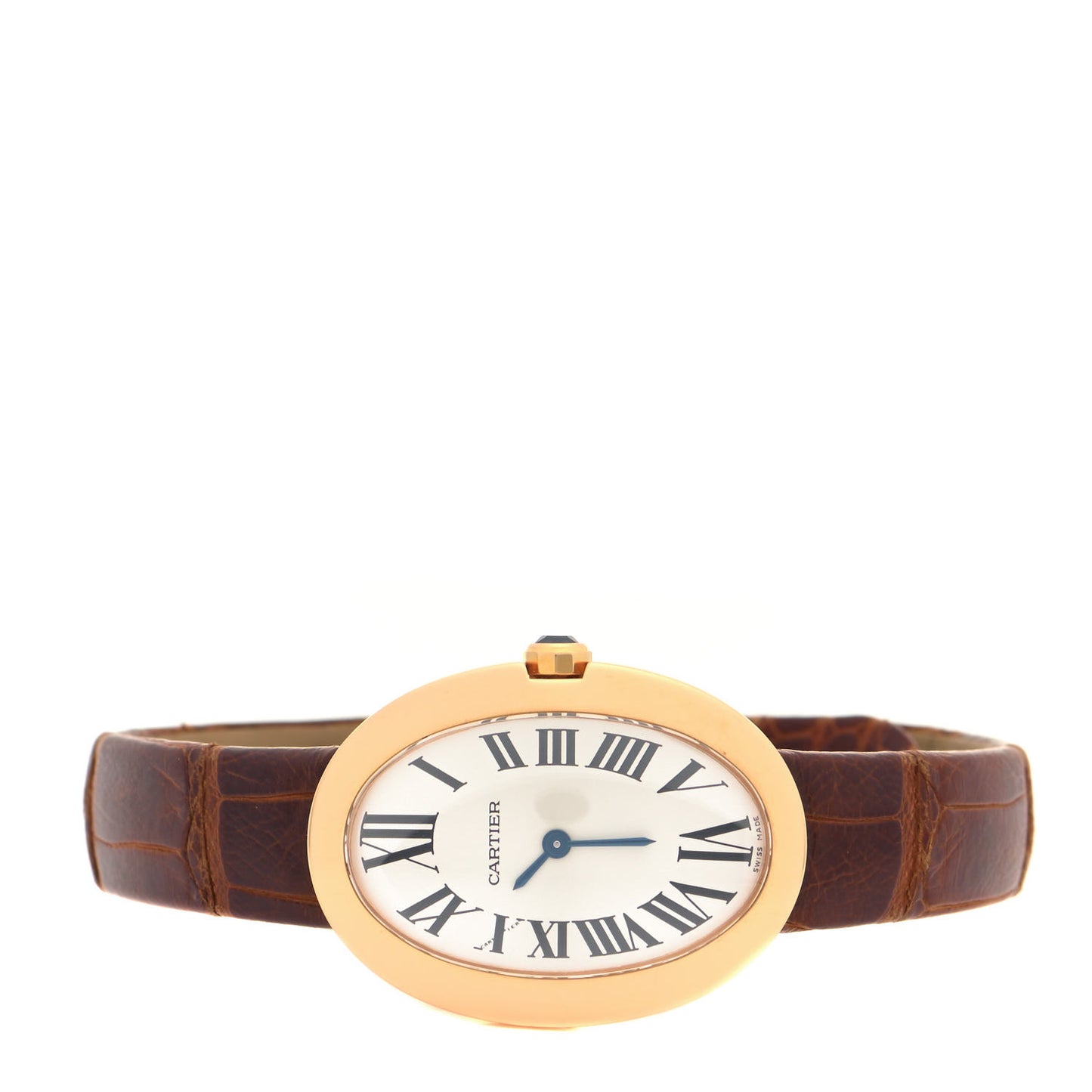 18K Pink Gold Alligator 24mm Baignoire Quartz Watch Brown