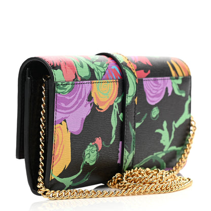 Gucci X KEN SCOTT New Shangai Calfskin Jenny Floral Print Jackie 1961 Chain Wallet Black Pink 2 of 8