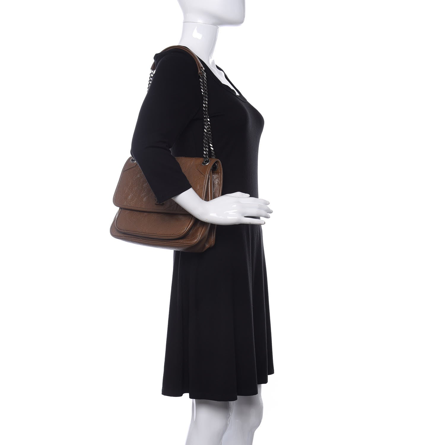 Saint Laurent Crinkled Calfskin Matelasse Monogram Medium Niki Chain Satchel Caramel 2 of 10