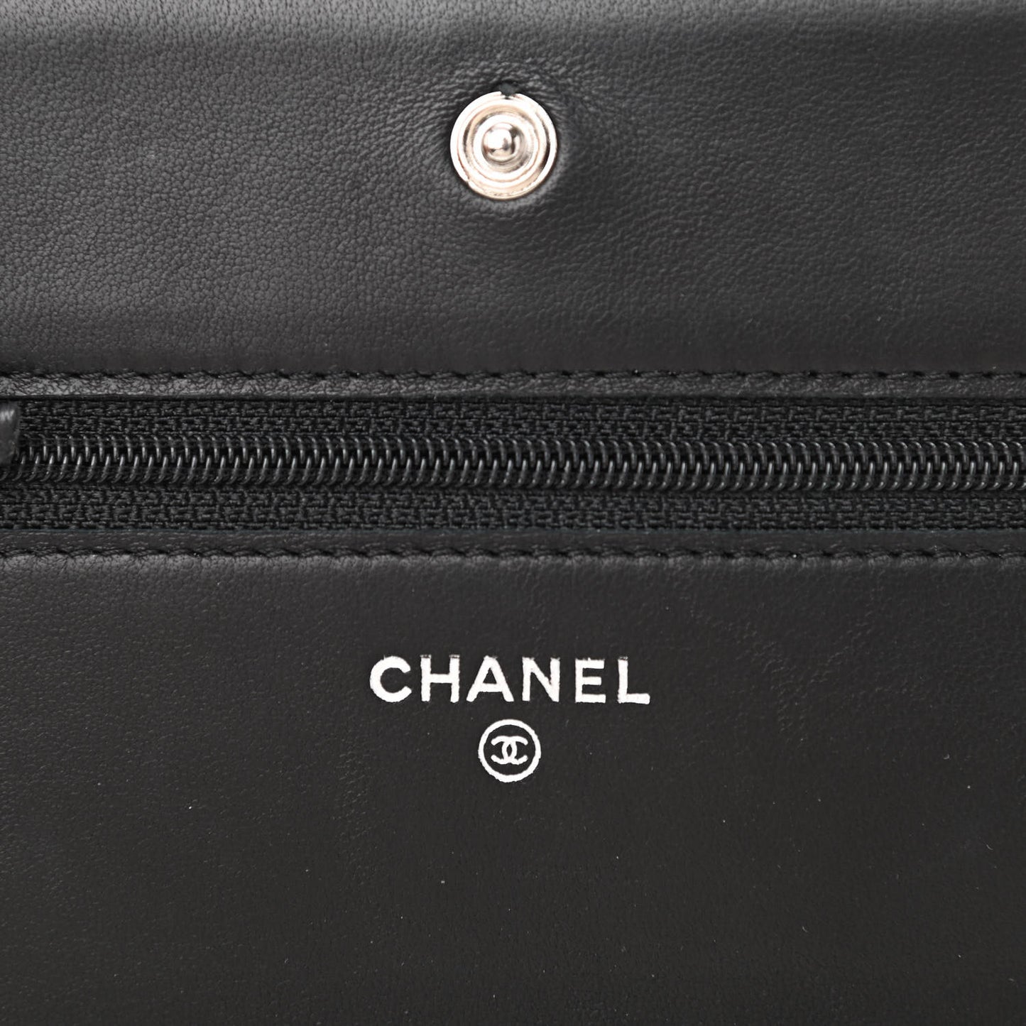 Lambskin Camellia Embossed Wallet on Chain WOC Black