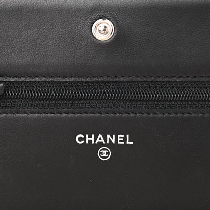 Chanel Lambskin Camellia Embossed Wallet on Chain WOC Black 6 of 12