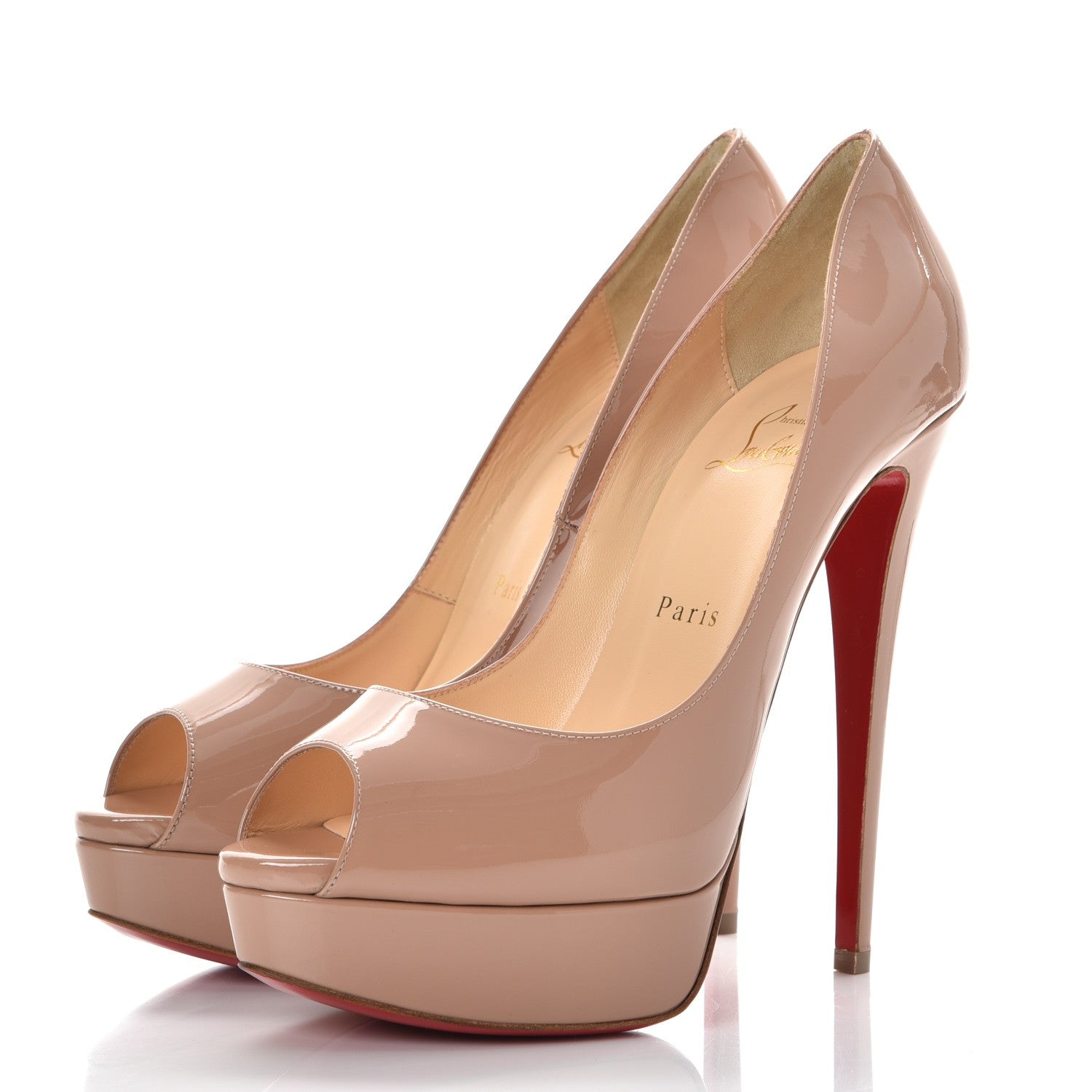 Christian Louboutin Patent Lady Peep 150 Pumps 39.5 Nude 3 of 7