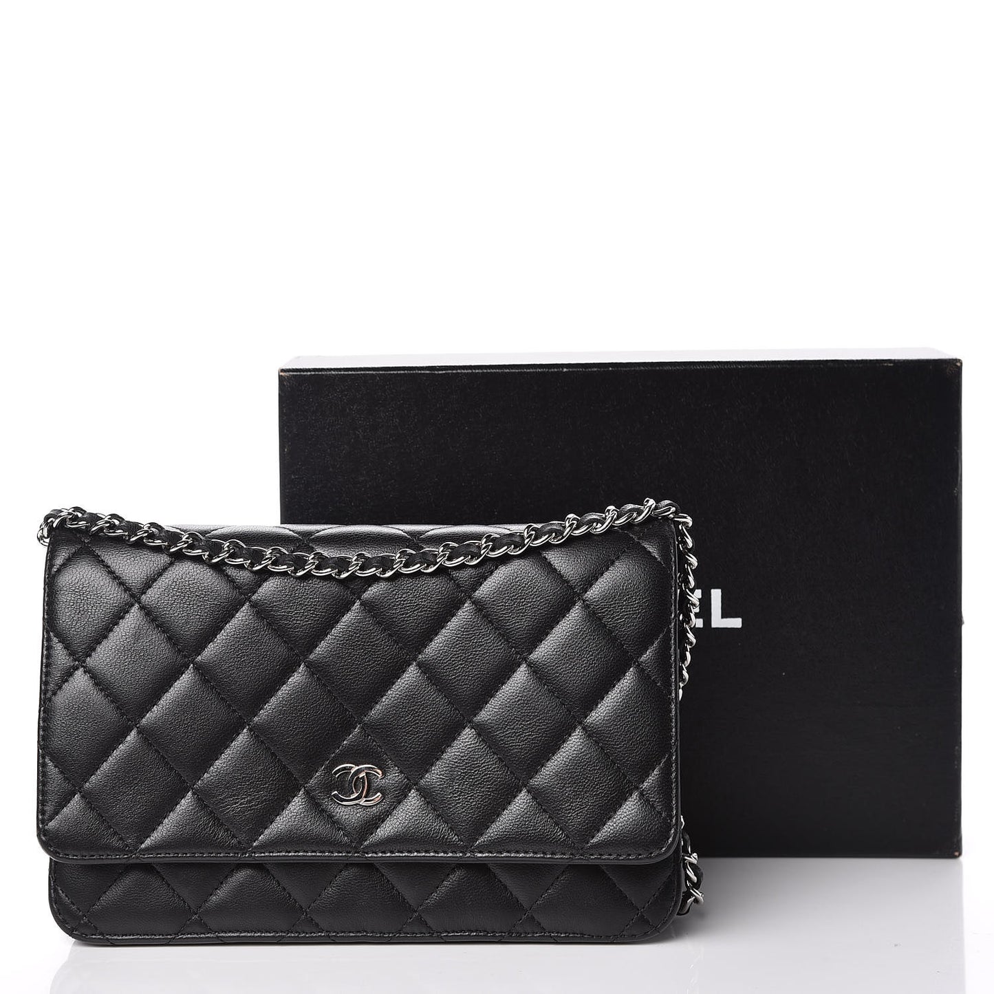 Lambskin Quilted Wallet On Chain WOC Black