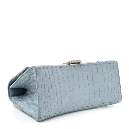 Balenciaga Shiny Calfskin Crocodile Embossed Small Hourglass Top Handle Bag Blue Grey 4 of 16