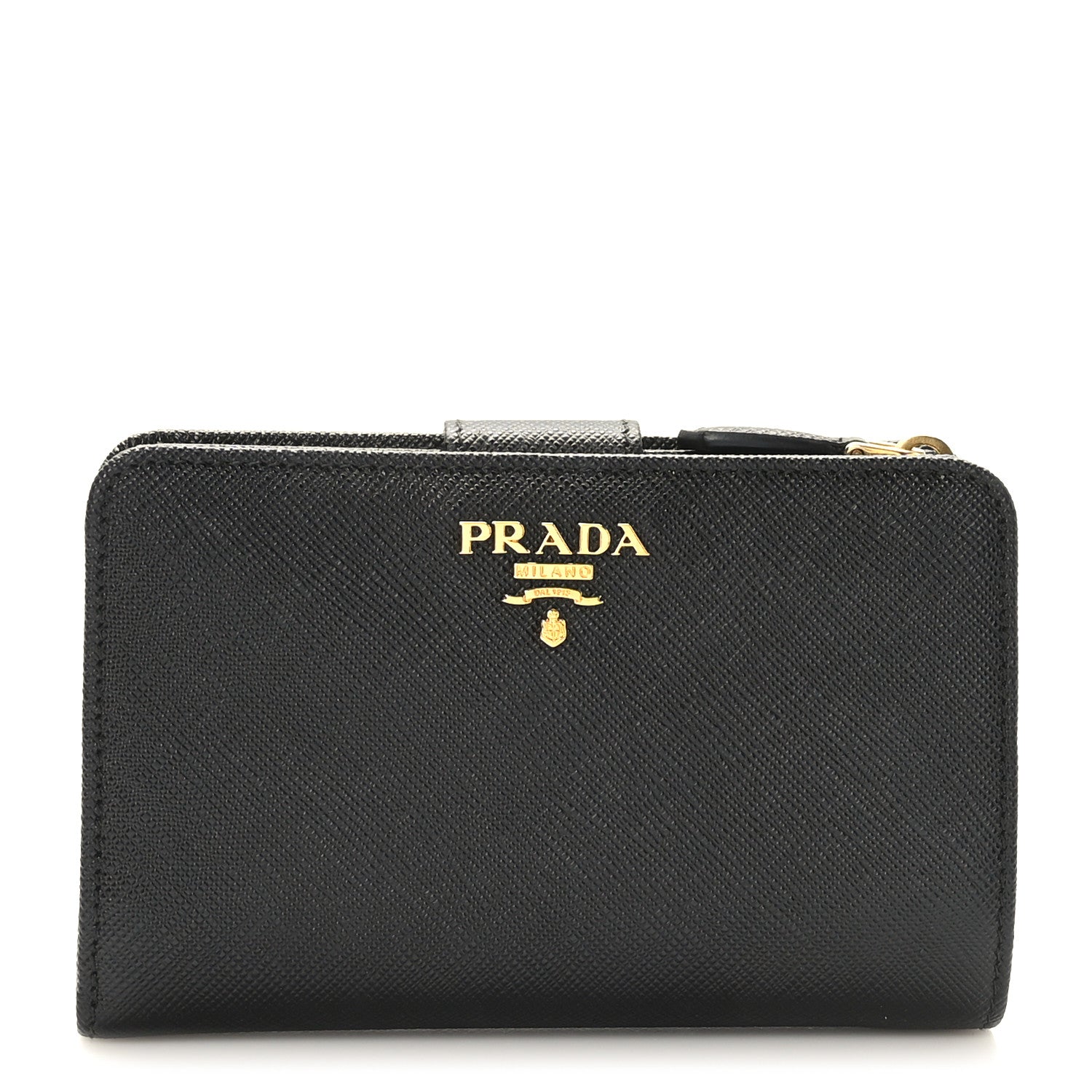 Prada Saffiano Metal Multicolor Compact Wallet Black 1 of 8