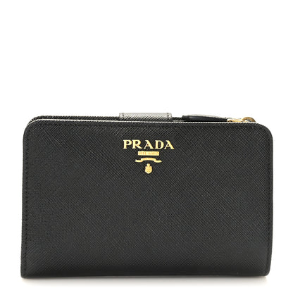 Prada Saffiano Metal Multicolor Compact Wallet Black 1 of 8