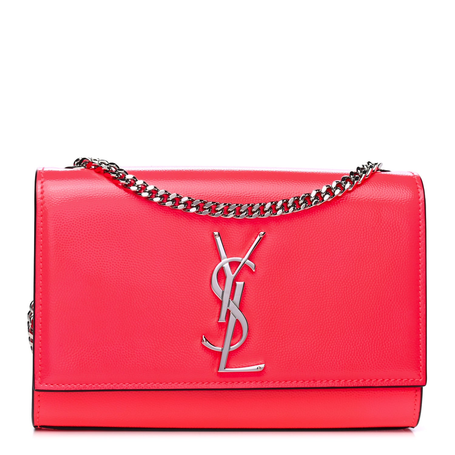 Saint Laurent Patent Grain de Poudre Small Monogram Kate Satchel Neon Pink 1 of 4