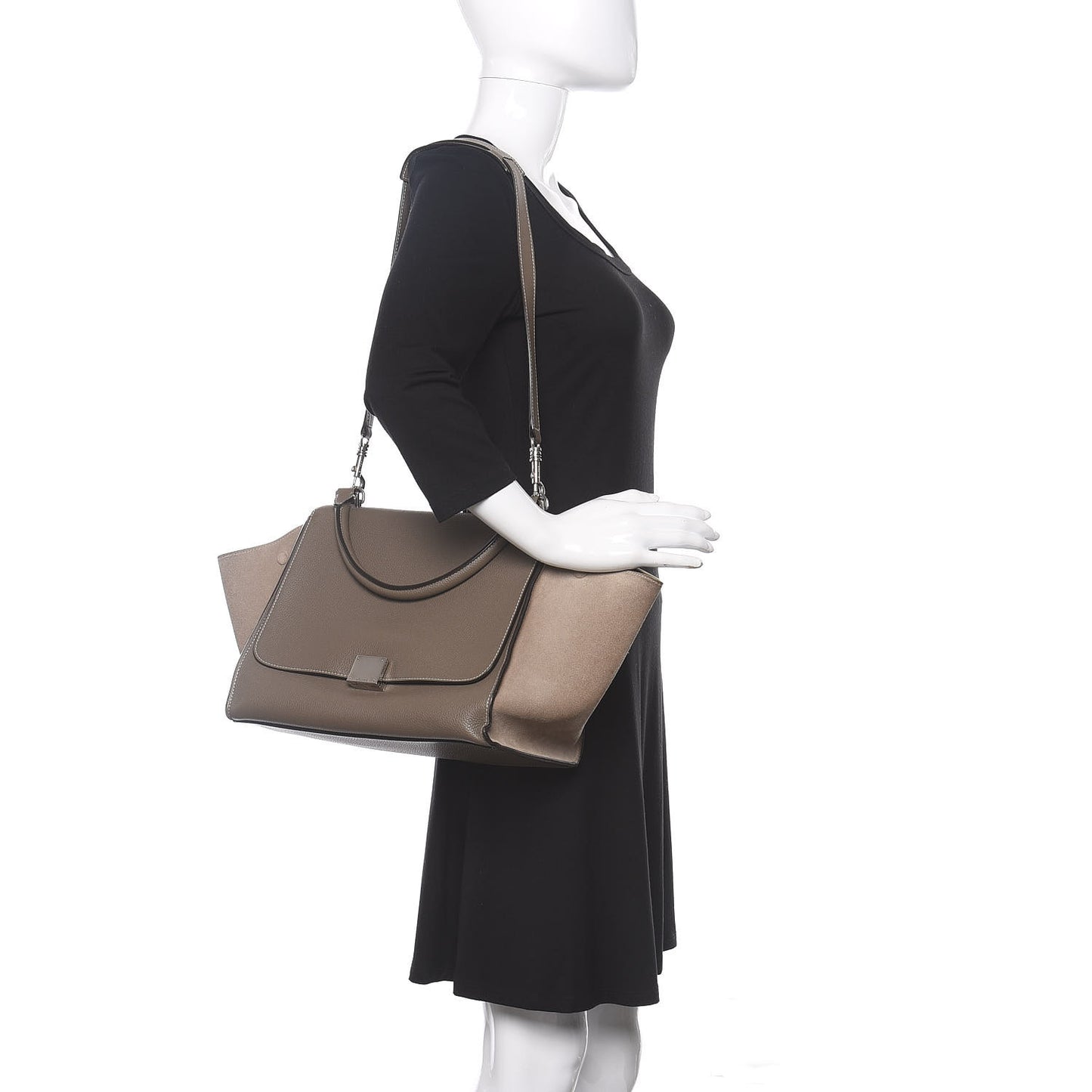 Drummed Calfskin Suede Medium Trapeze Souris