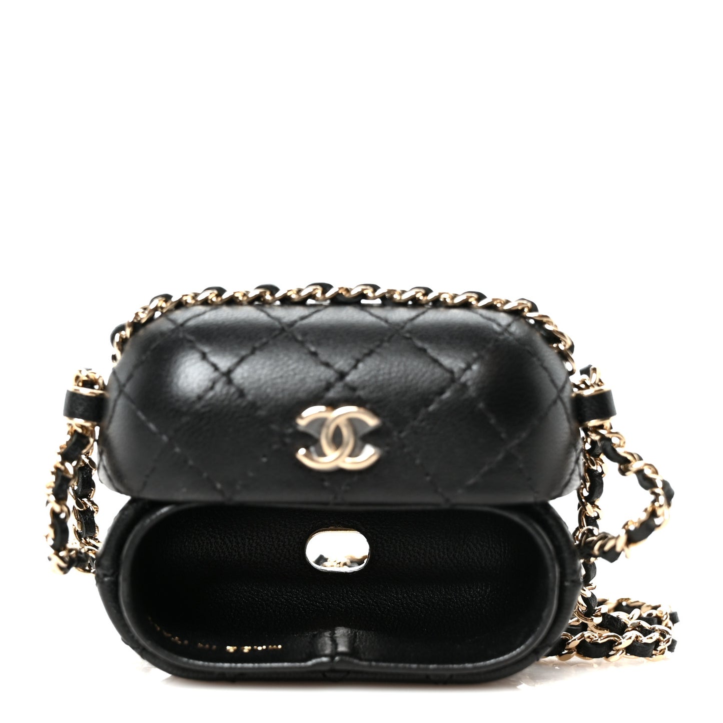 Lambskin Quilted Chain Around Airpods Pro Case With Chain Black Black