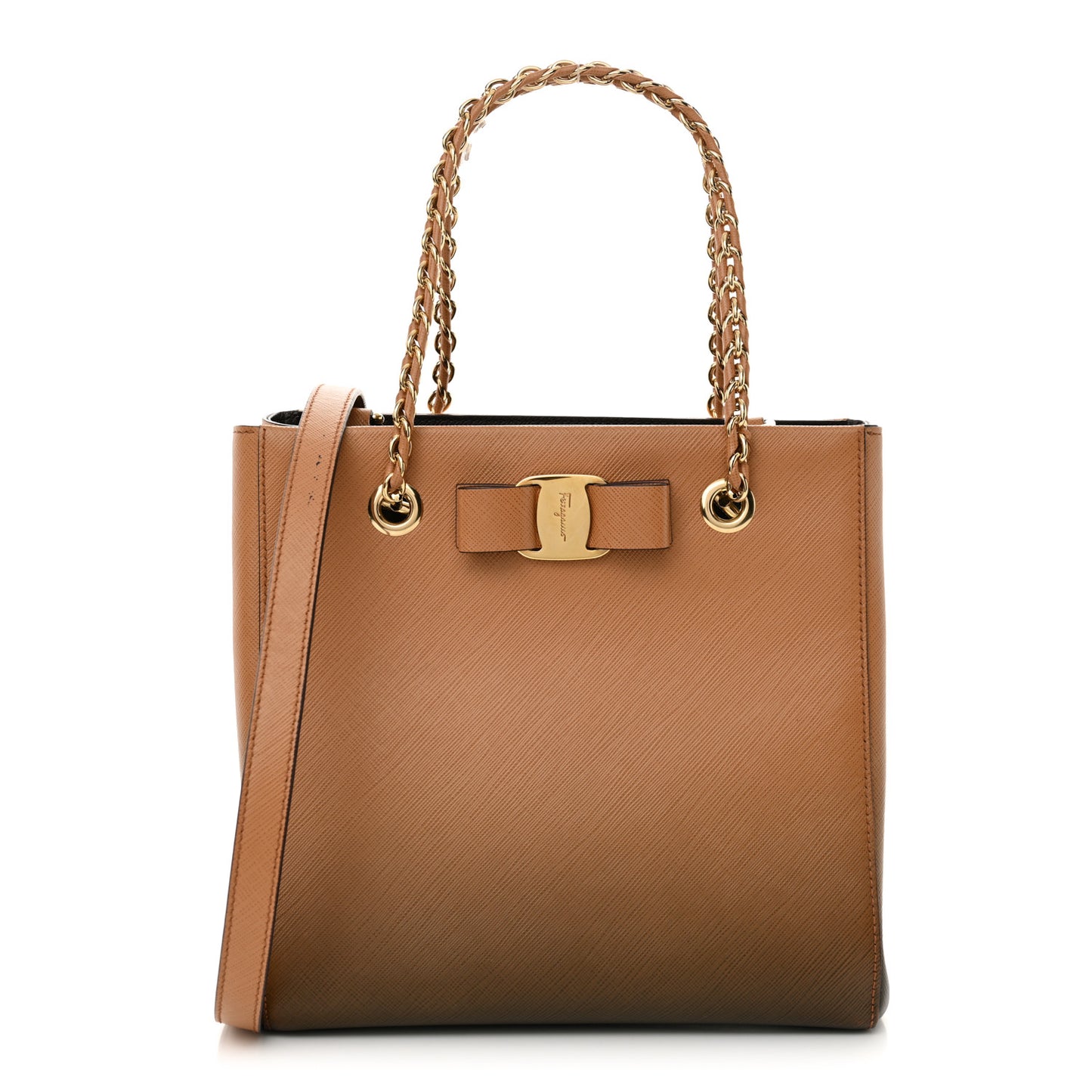 Hammered Calfskin Vany Bow Chain Tote Cacao