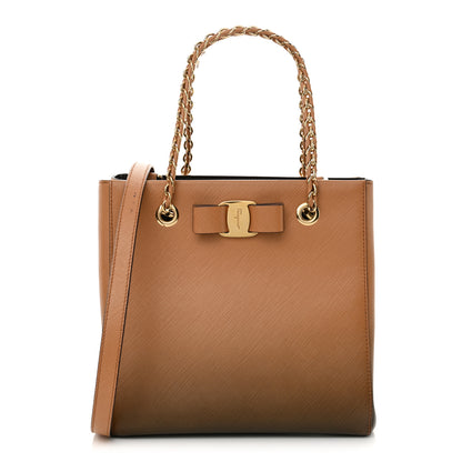 Salvatore Ferragamo Hammered Calfskin Vany Bow Chain Tote Cacao 1 of 12