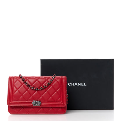 Chanel Lambskin Quilted Boy Wallet On Chain WOC Red 12 of 12