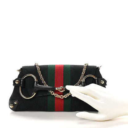 Gucci Monogram Web Horsebit Chain Clutch Black 2 of 10