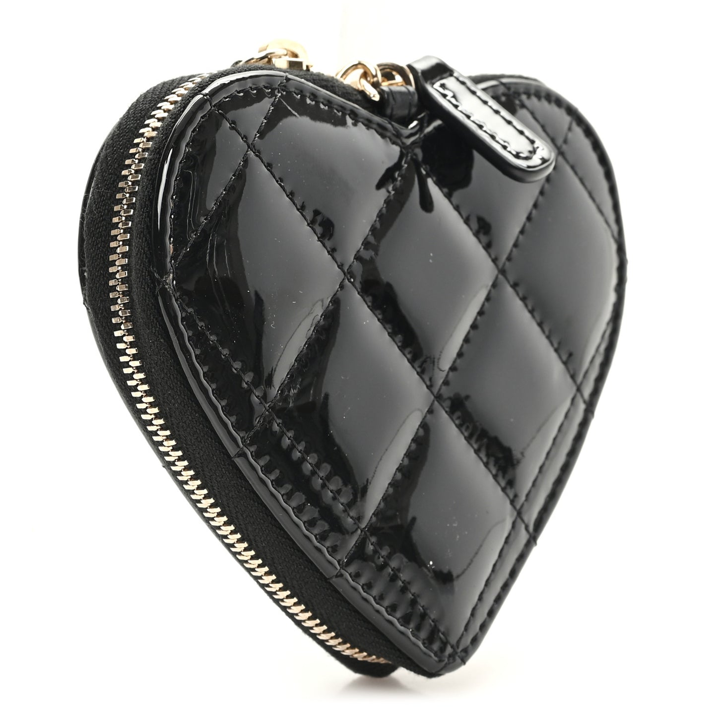 Patent Quilted Heart Zipped Coin Purse Black