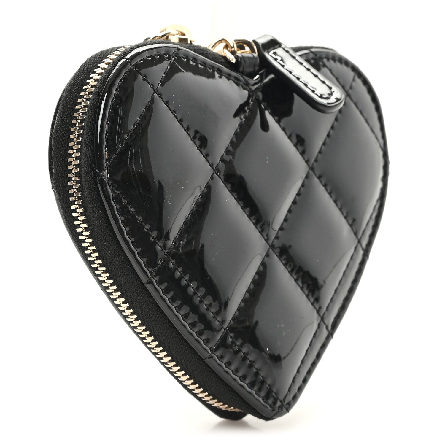 Chanel Patent Quilted Heart Zipped Coin Purse Black 3 of 7