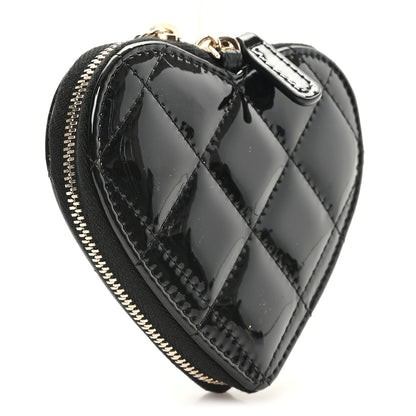 Chanel Patent Quilted Heart Zipped Coin Purse Black 3 of 7