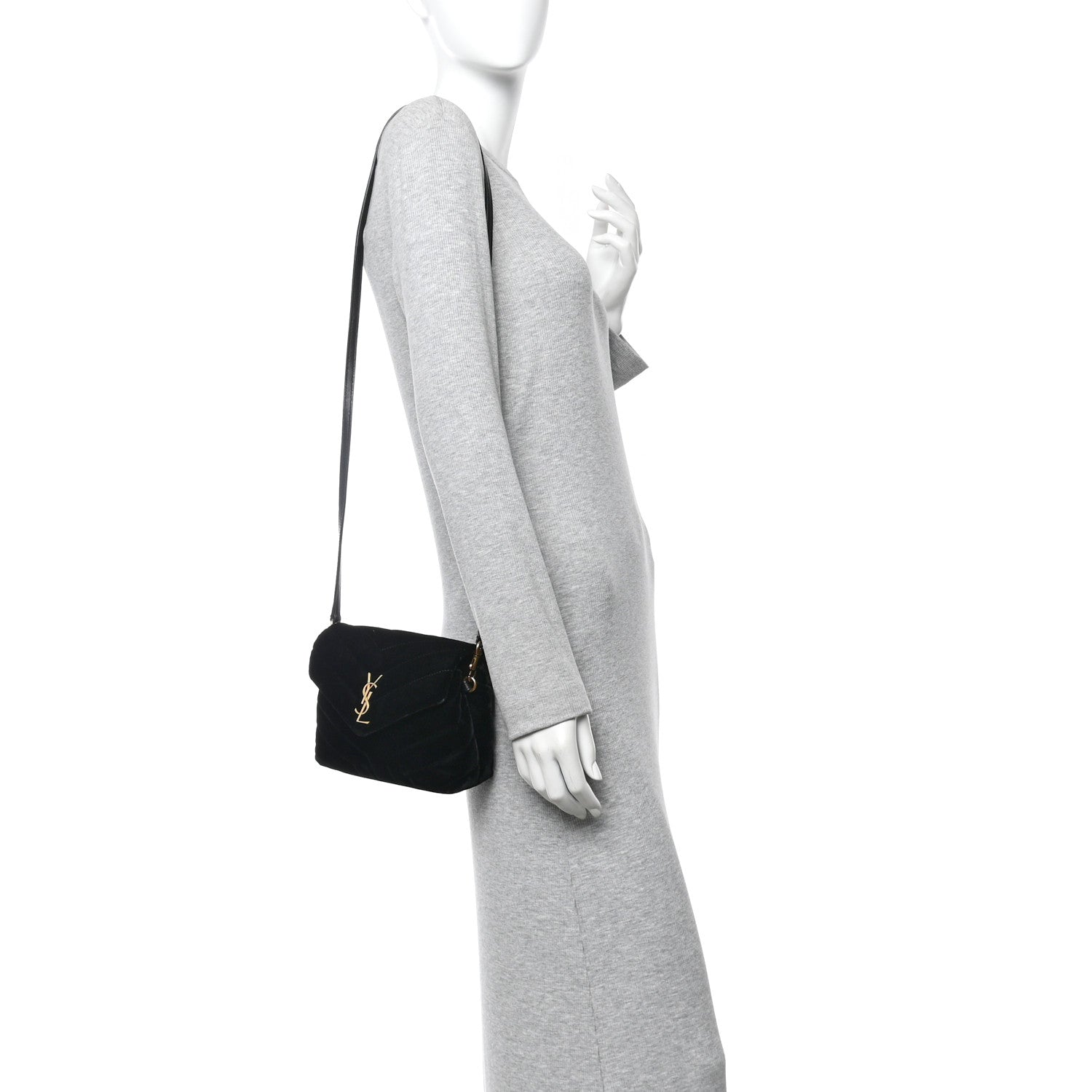 Saint Laurent Velvet Y Quilted Monogram Toy Loulou Chain Satchel French Black 2 of 9