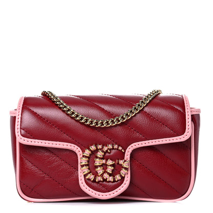 Gucci Azalea Calfskin Enamel Matelasse Diagonal Super Mini Torchon GG Marmont Shoulder Bag New Cherry Red Wild Rose 1 of 10