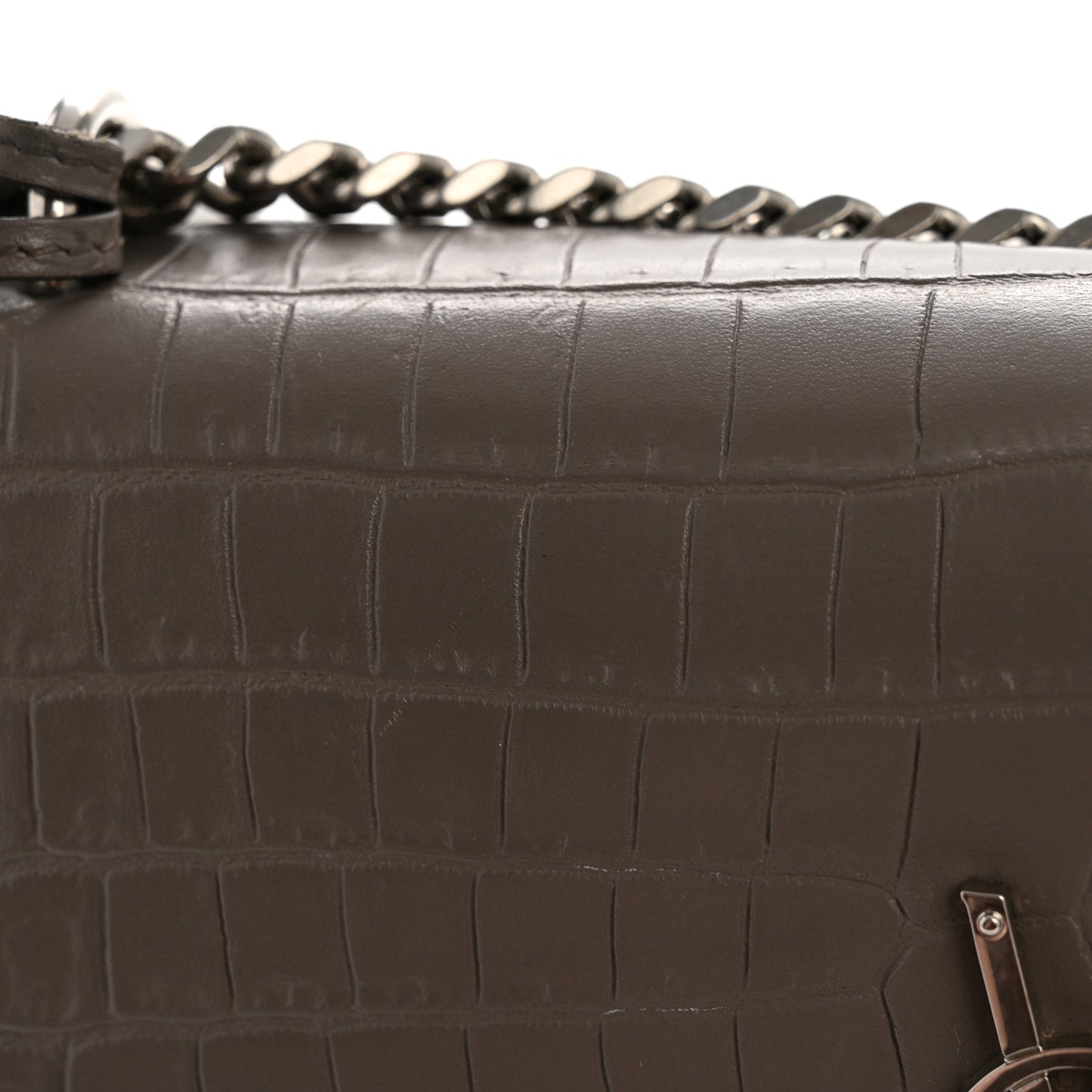 Calfskin Crocodile Embossed Medium Monogram Sunset Fog