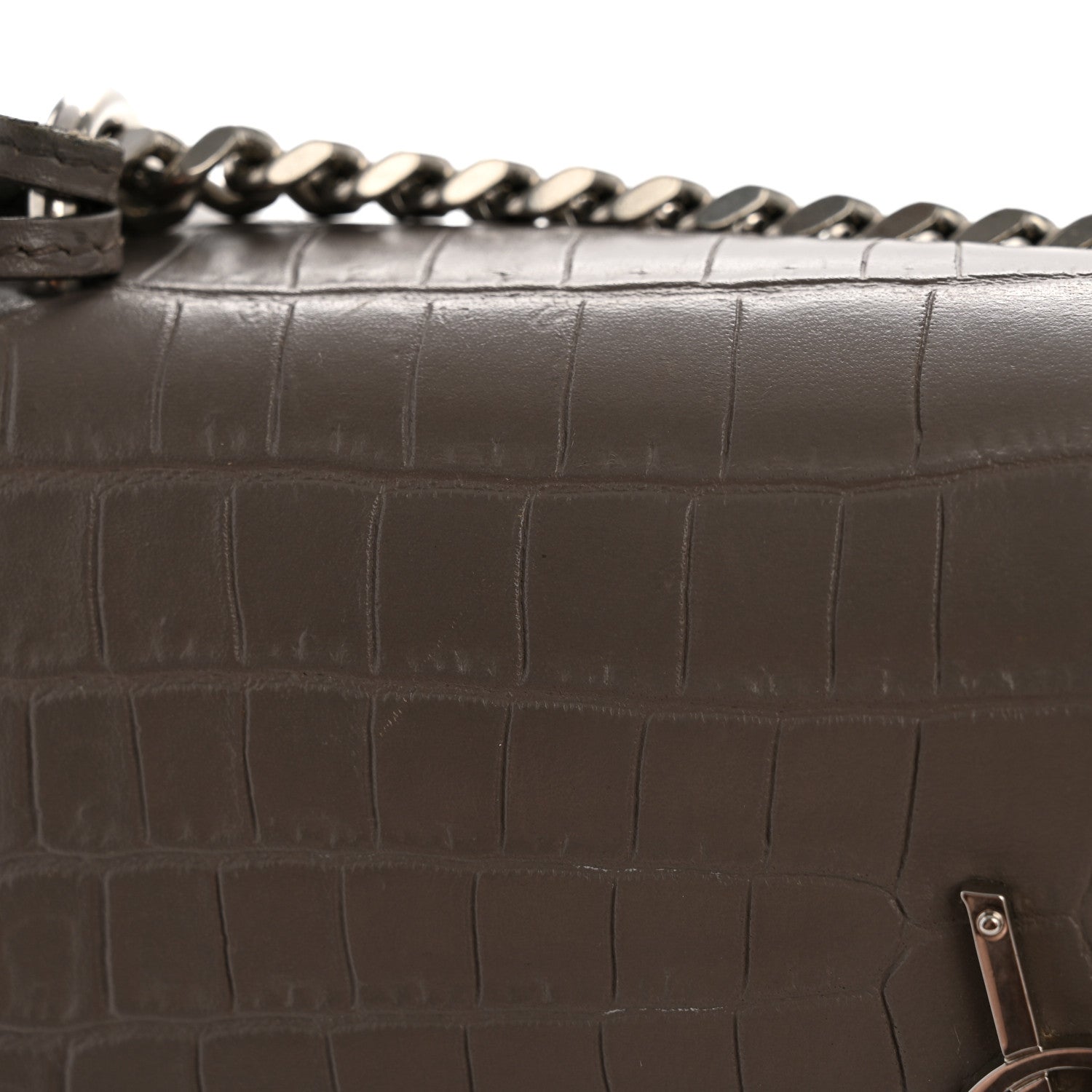 Saint Laurent Calfskin Crocodile Embossed Medium Monogram Sunset Fog 14 of 14