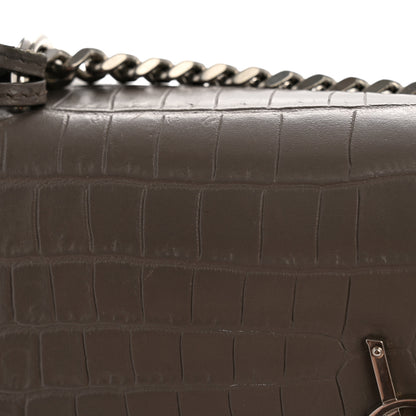 Saint Laurent Calfskin Crocodile Embossed Medium Monogram Sunset Fog 14 of 14