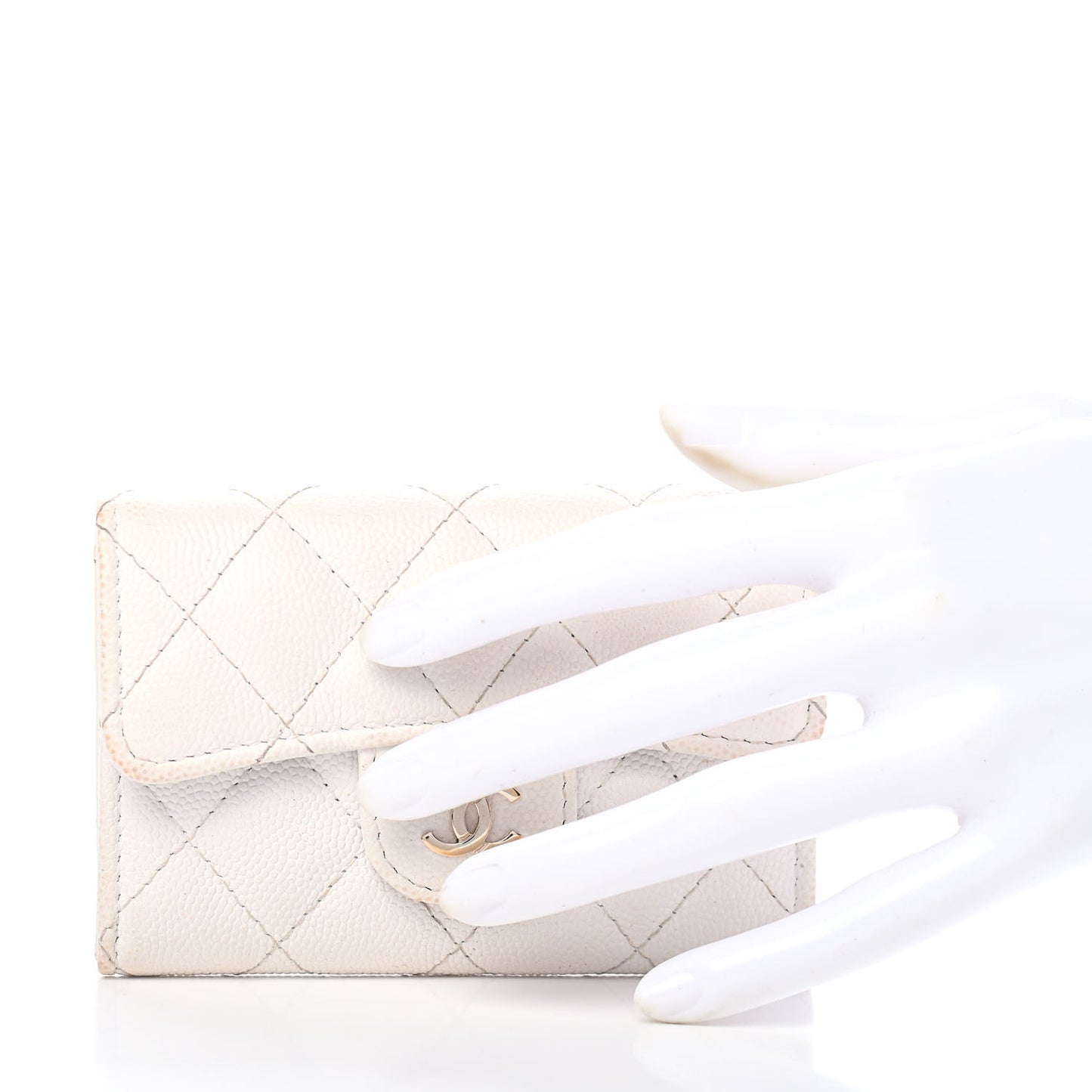 Caviar Quilted Flap Card Holder Wallet White