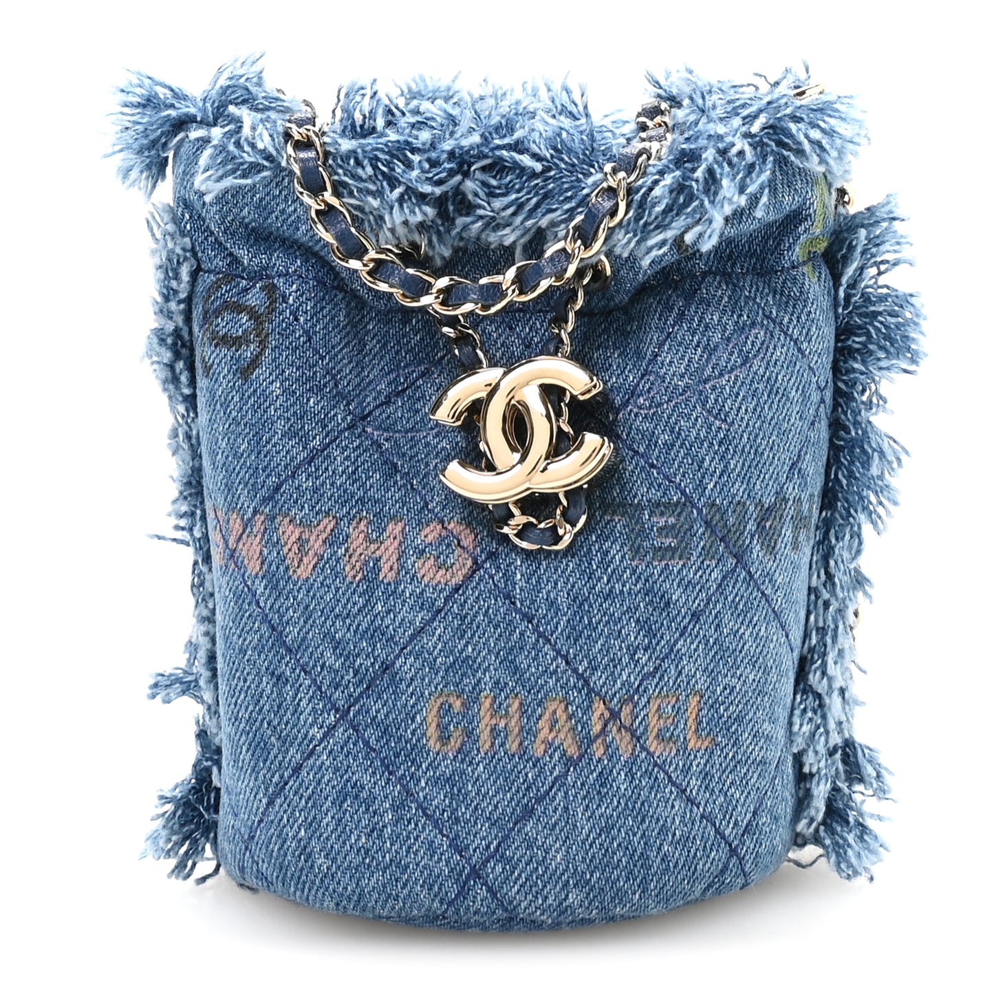 Denim Quilted Mood Mini Bucket With Chain Blue Multicolor