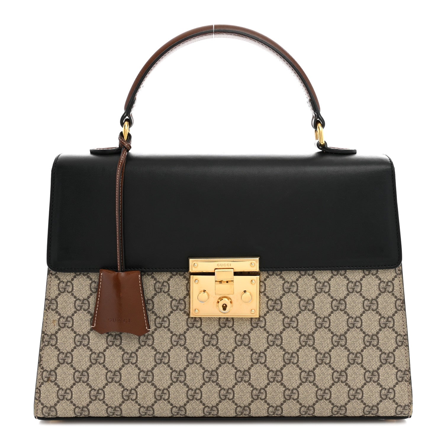 Gucci GG Supreme Monogram Calfskin Medium Padlock Top Handle Bag Beige Black Cuir 1 of 14