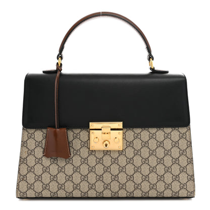 Gucci GG Supreme Monogram Calfskin Medium Padlock Top Handle Bag Beige Black Cuir 1 of 14
