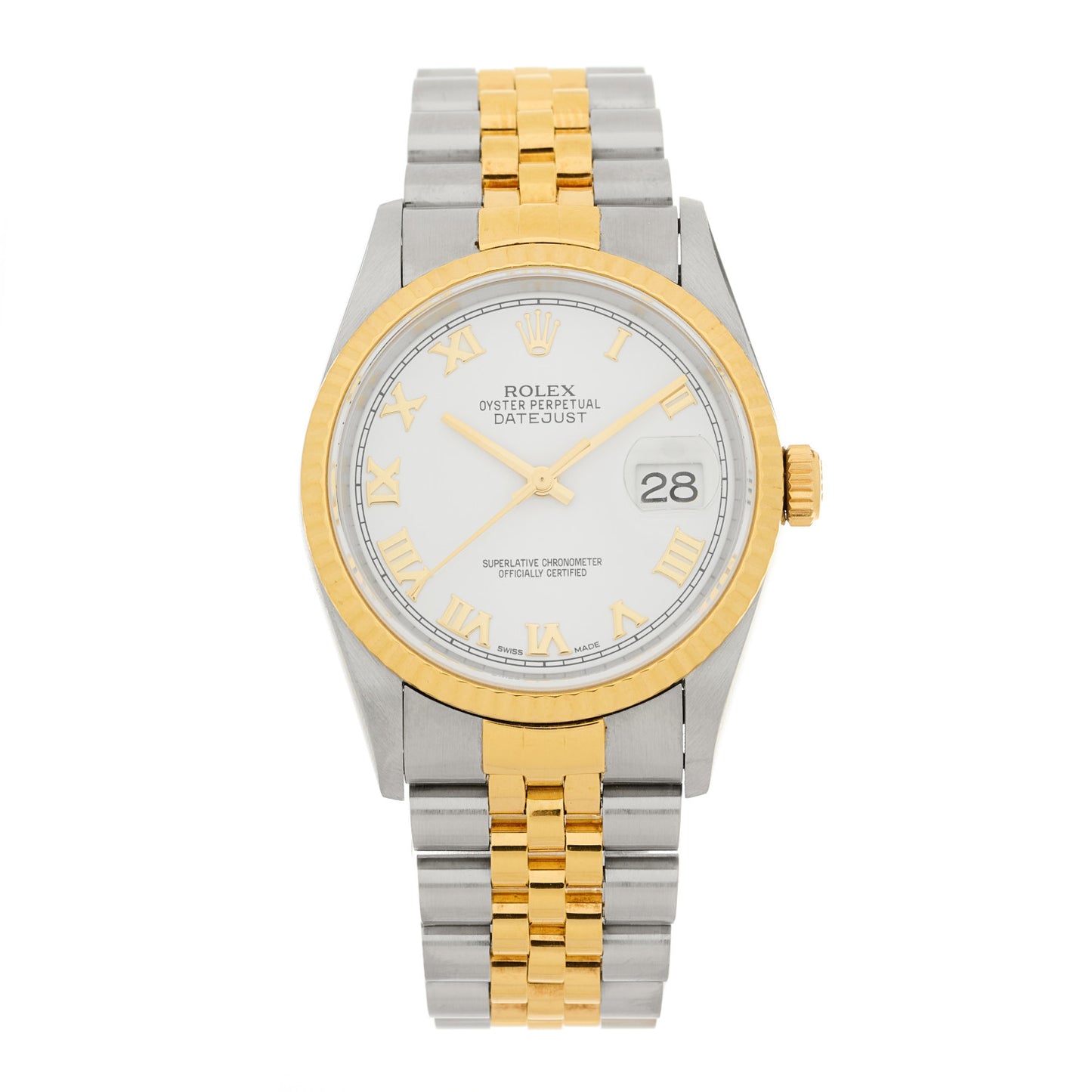 Stainless Steel 18K Yellow Gold 36mm Oyster Perpetual Datejust Watch White Roman 16233