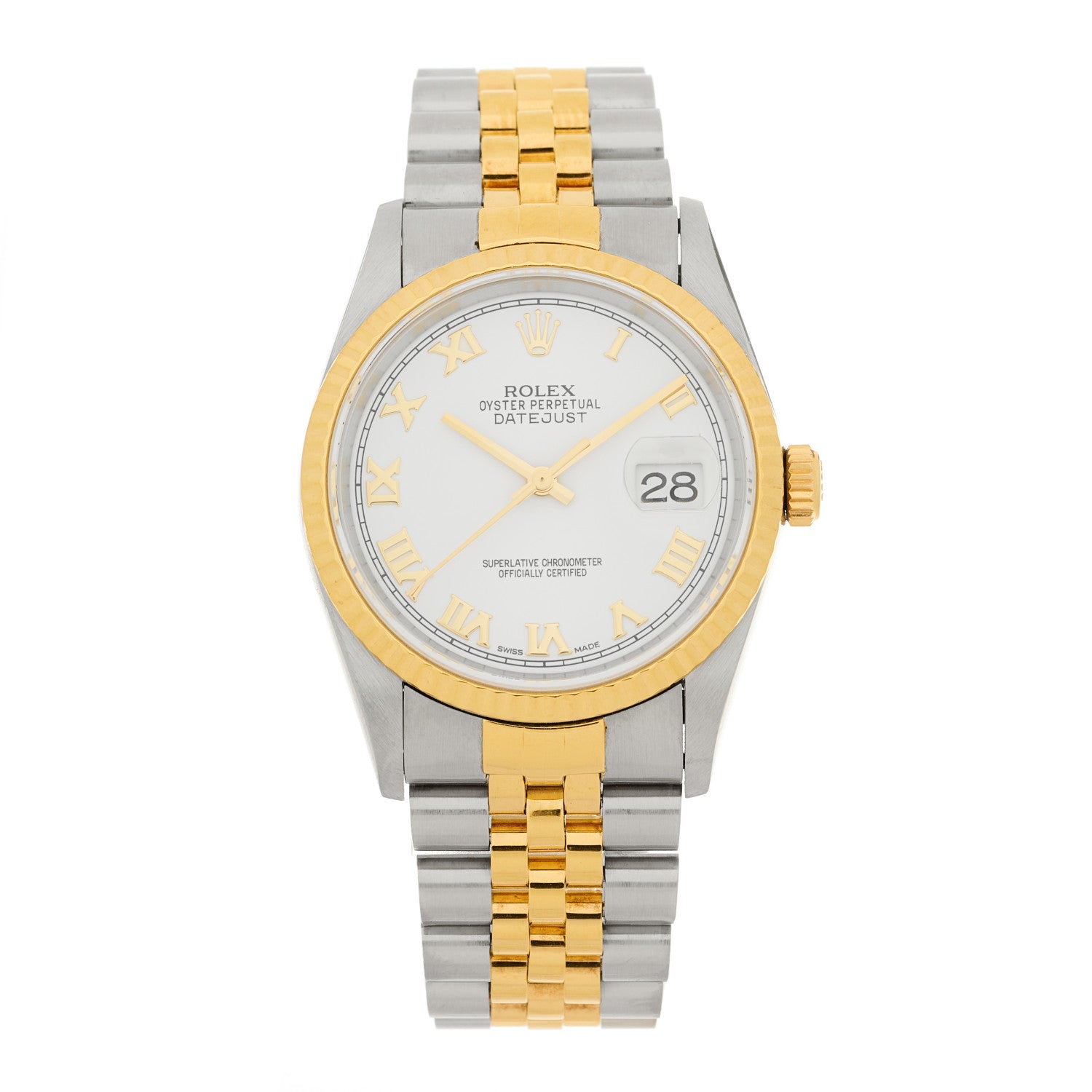 Rolex Stainless Steel 18K Yellow Gold 36mm Oyster Perpetual Datejust Watch White Roman 16233 1 of 4
