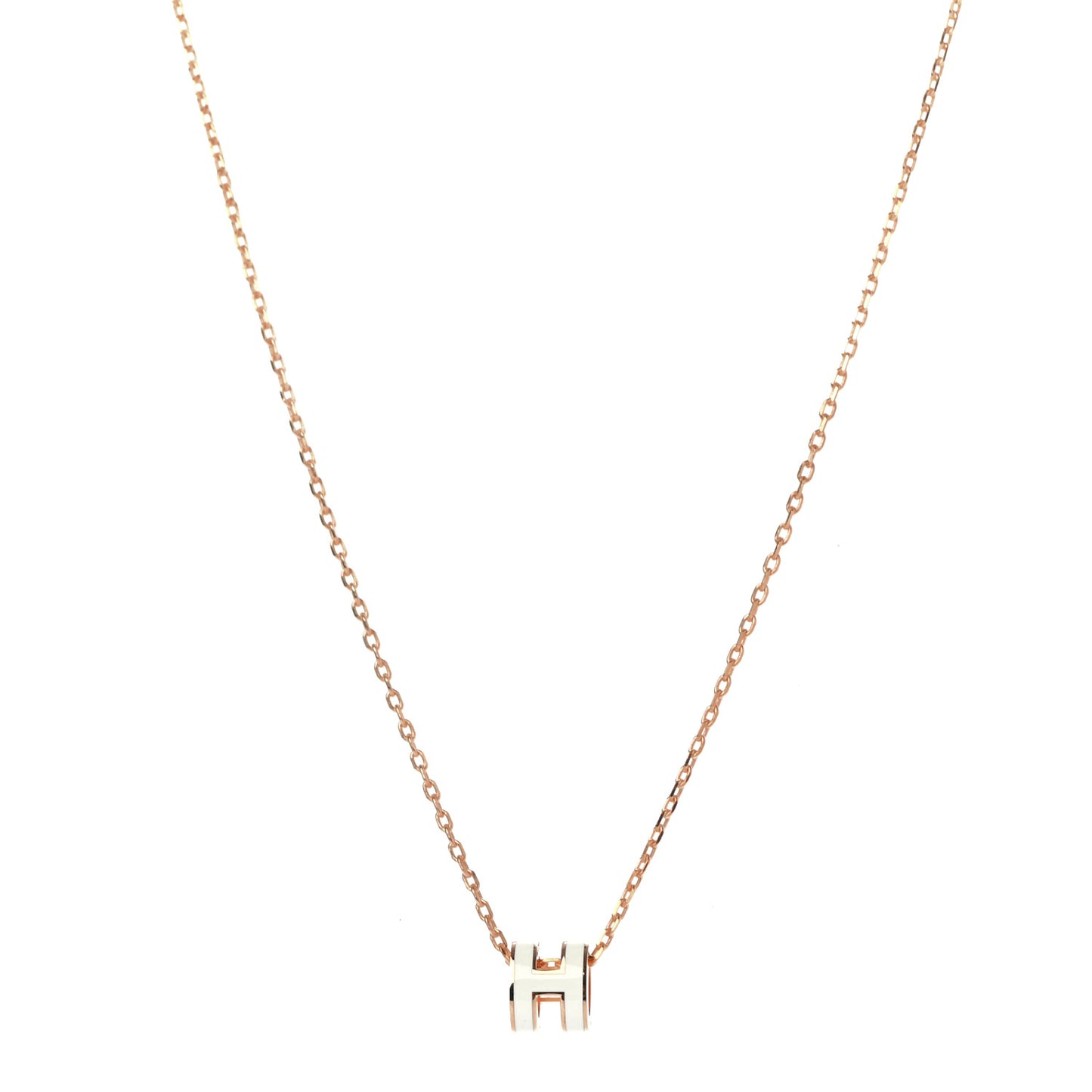 Lacquered Rose Gold Mini Pop H Pendant Necklace White