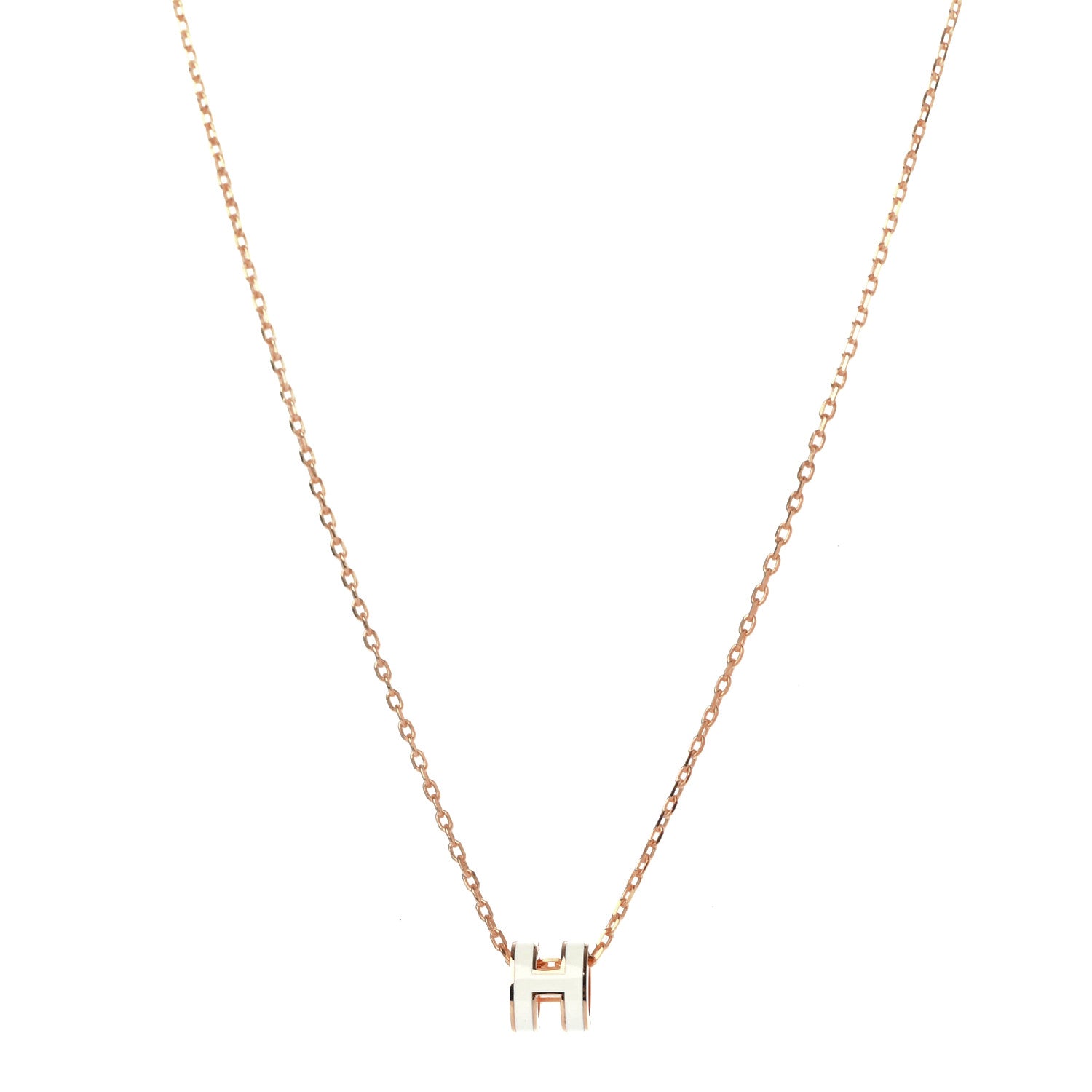 Hermes Lacquered Rose Gold Mini Pop H Pendant Necklace White 1 of 4