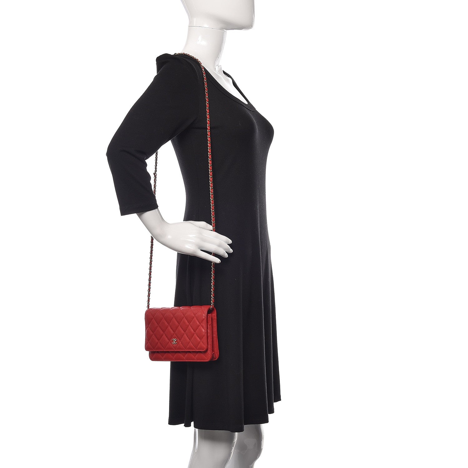 Chanel Caviar Quilted Wallet on Chain WOC Red 2 of 12