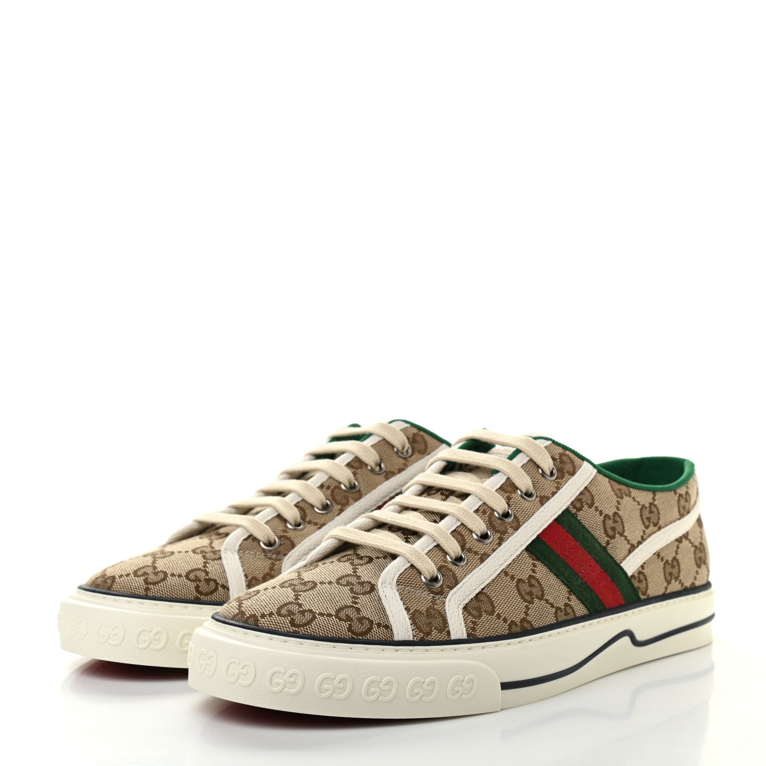 Gucci GG Monogram Web Mens 1977 Tennis Sneakers 9 Beige Ebony Mystic White 3 of 7