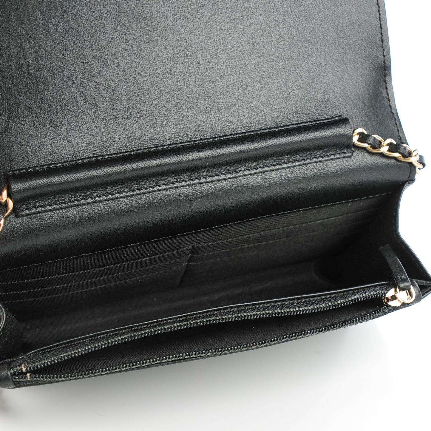 Lambskin Camellia Embossed Wallet On Chain WOC Black Gold