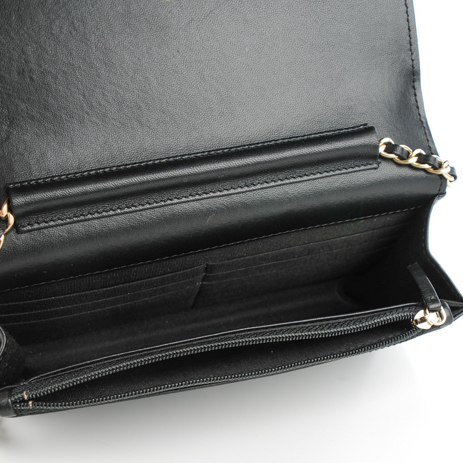 Chanel Lambskin Camellia Embossed Wallet On Chain WOC Black Gold 5 of 8