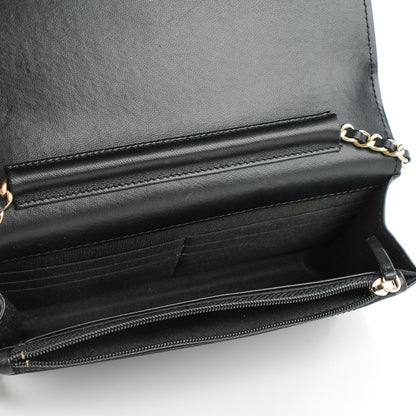 Chanel Lambskin Camellia Embossed Wallet On Chain WOC Black Gold 5 of 8