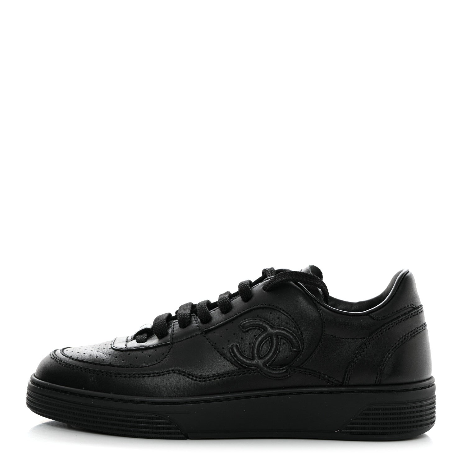 Chanel Calfskin CC Womens Sneakers 35 Black 1568815